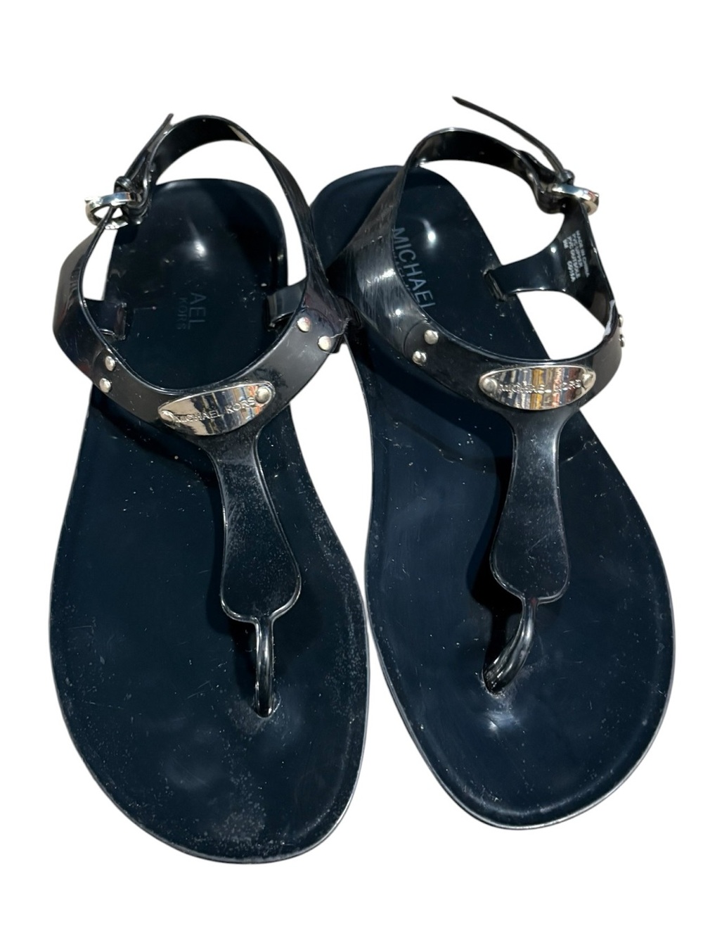 Michael Kors MK Plate Jelly Thong Sandals Shoes Size 8